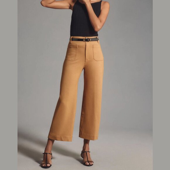 23 TALL Anthropologie Maeve Colette Cropped Wide-Leg Pants Ponte Edition Khaki - Picture 11 of 11